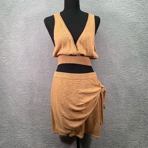 NWT L*Space Linen Knit Cropped Top Tank Swim Cover Up & Skirt Size M / L DEFECT